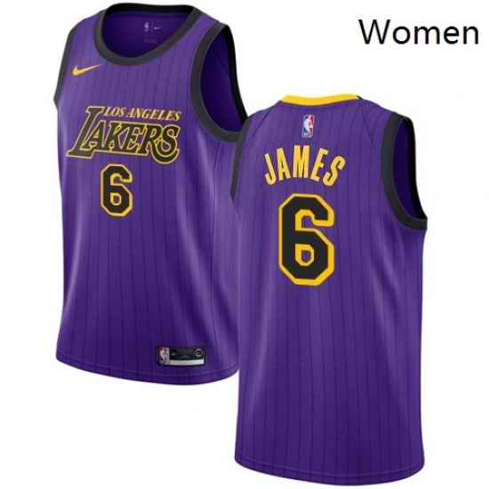 Women Nike Los Angeles Lakers 6 LeBron James Purple Women NBA Swingman City Edition 2018 19 Jersey